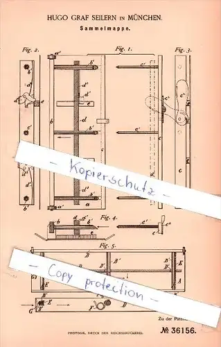 Original Patent  - Hugo Graf Seilern in München , 1885 ,  Sammelmappe !!!