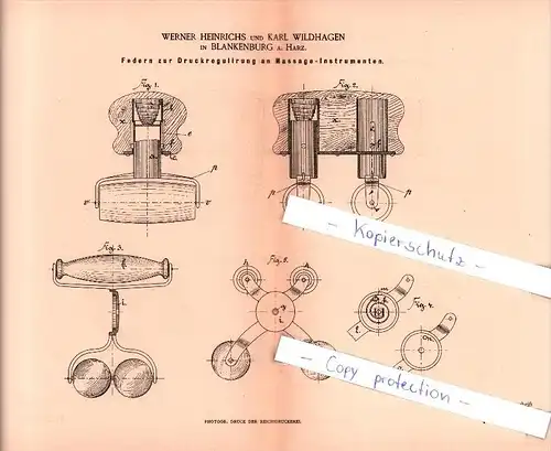 Original Patent  - W. Heinrichs und K. Wildhagen in Blankenburg a. Harz , 1885 , Gesundheitspflege !!!