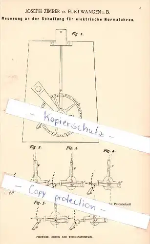 Original Patent  - J. Zimber in Furtwangen i. B. , 1884 , Schaltung für elektrische Normaluhren !!!