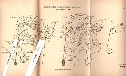 Original Patent - Louis Quernel à Gisors , Eure , 1885 , Presse à balles casserole , impression !!!