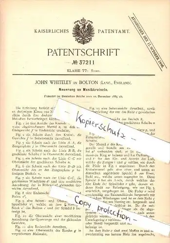 Original Patent - John Whiteley in Bolton , England , 1885 , Musikkreisel , Kreisel , music gyro , musique gyroscope !!!