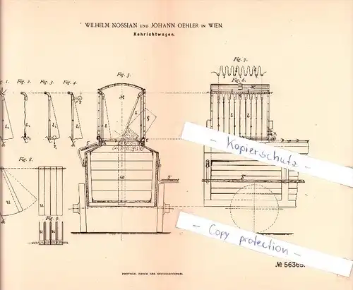 Original Patent - Wilhelm Nossian und Johann Oehler in Wien , 1890 , Kehrichtwagen , Strassenreinigung !!!
