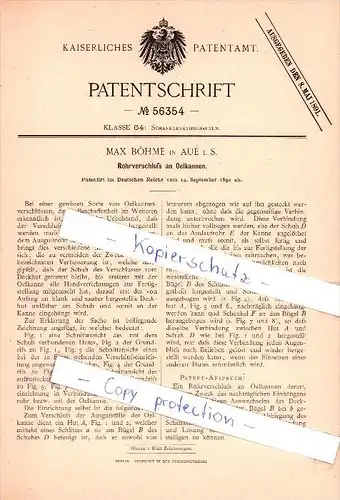 Original Patent - Max Böhme in Aue i. S. , 1890 ,  Rohrverschluß an Oelkannen !!!