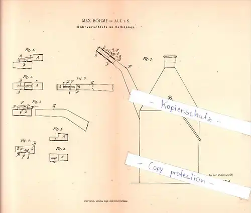 Original Patent - Max Böhme in Aue i. S. , 1890 ,  Rohrverschluß an Oelkannen !!!