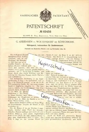 Original Patent - G. Anderssen in Woltersdorf bei Biederitz , 1892 , Kühlapparat für Wasser , Brauerei , Königsborn !!