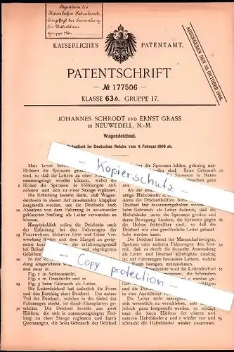 Original Patent - J. Schrodt und E. Grass in Neuwedell / Drawno , Neumark , 1906 , Deichsel für Wagen , Kutsche !!!