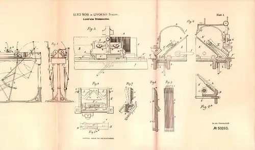 Original Patent -  Luigi Bosi in Livorno / Italia , 1888 , Macchina per maglieria !!!