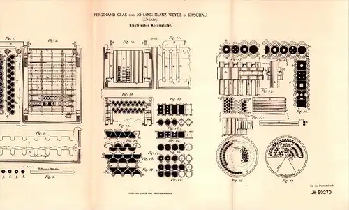 Original Patent - F. Clas und J. Weyde in Kaschau / Kosice , 1889 , elektrischer Akkumulator , Batterie , Ungarn !!!