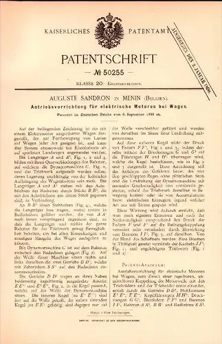 Original Patent - Auguste Sandron in Menin / Menen , Belgien , 1888 , Antrieb für Eisenbahn !!