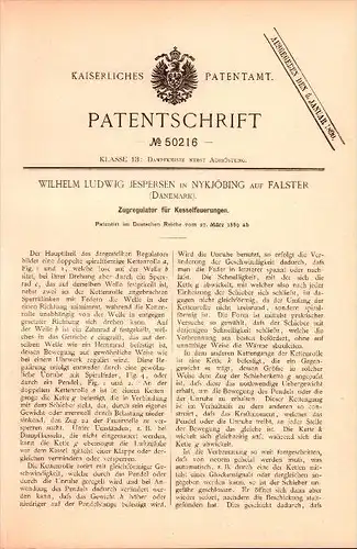 Original Patent - Wilhelm Ludwig Jespersen in Nyköbing auf Falster , 1889 , Regulator für Feuerung , Nykøbing Falster  !