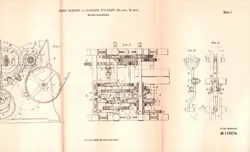 Original Patent - John Horner in Clonard Foundry , Belfast , Ireland , 1900 , Hechelmaschine , machine !!!