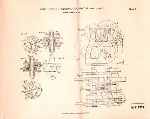 Original Patent - John Horner in Clonard Foundry , Belfast , Ireland , 1900 , Hechelmaschine , machine !!!