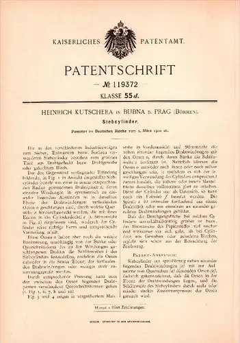 Original Patent -  Heinrich Kutschera in Bubna b. Prag , 1900 , Siebcylinder , Sieb !!!