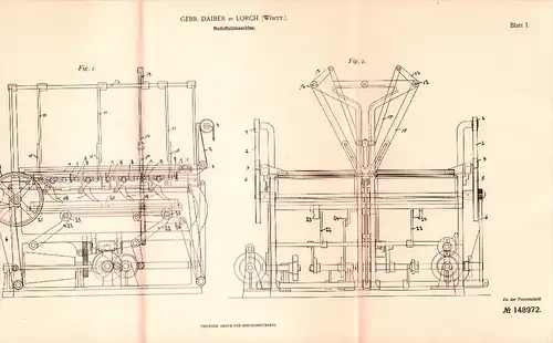 Original Patent -  Gebr. Daiber in Lorch b. Stuttgart , 1902 , Nudel - Falzmaschine , Württemberg !!!
