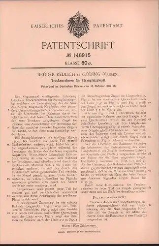Original Patent - Brüder Redlich in Göding / Hodonin , 1902 , Rahmen für Falzziegel , Dachziegel , Ziegel , Mähren !!!