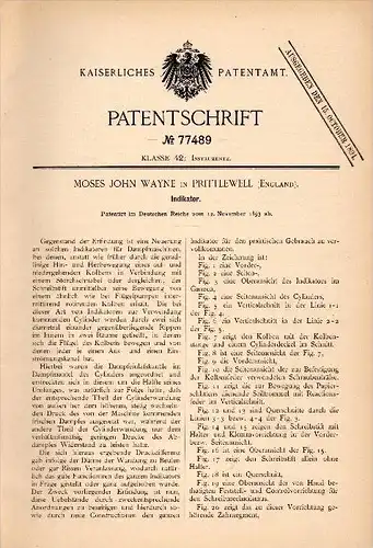 Original Patent - Moses John Wayne in Prittlewell , 1892 , Indicator for steam engine , Southend-on-Sea !!!