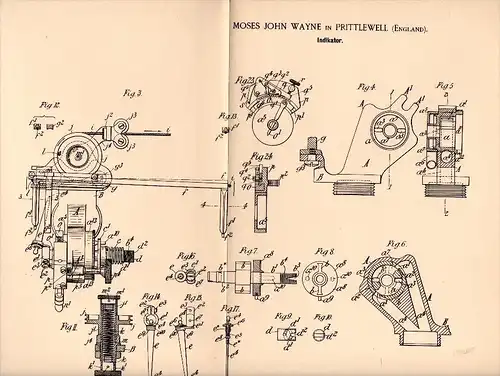 Original Patent - Moses John Wayne in Prittlewell , 1892 , Indicator for steam engine , Southend-on-Sea !!!
