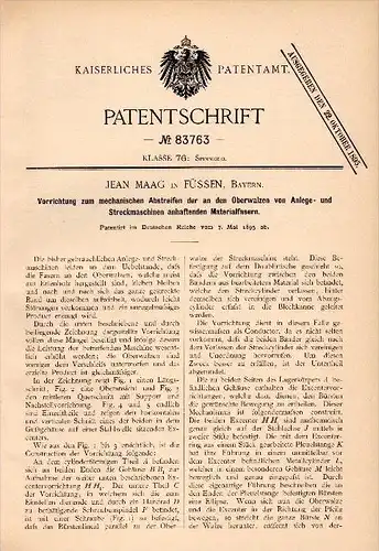 Original Patent - Jean Maag in Füssen , Bayern , 1895 , Vorrichtung für Streckmaschinen , Spinnerei , Textilien !!!