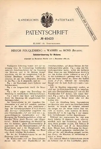 Original Patent - Nestor Fouquemberg in Wasmes b. Colfontaine , 1887 , Steuerung für Motoren , Mons  !!!