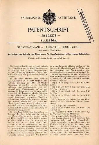 Original Patent - Sebastian Ziani de Ferranti in Hollinwood , 1900 , Control for steam engine , Manchester , Lancaster !