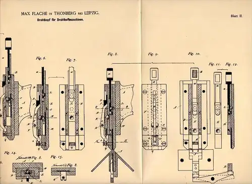 Original Patentschrift - Max Flache in Thonberg b. Leipzig , 1888 ,Drahtheftmaschine für Buchbinderei , Druckerei !!