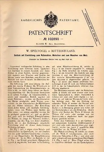 Original Patentschrift - W. Spielvogel in Mittel Neuland / &#346;rednia Wie&#347;  b. Lesko / Lisko , 1898 , Bottich für