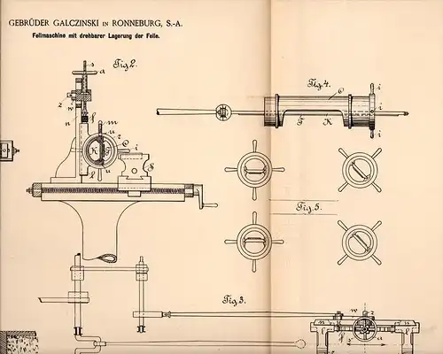 Original Patentschrift - Gebr. Galczinski in Ronneburg , 1894 , Feilmaschine , Metallbau , Feile , Thüringen !!!