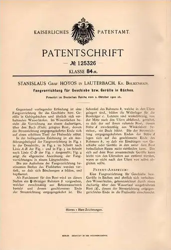 Original Patentschrift - Graf Hoyos in Lauterbach b. Bolkenhain , 1900 , Schutz für Bach , Gebirge , Erdrutsch , Bolków