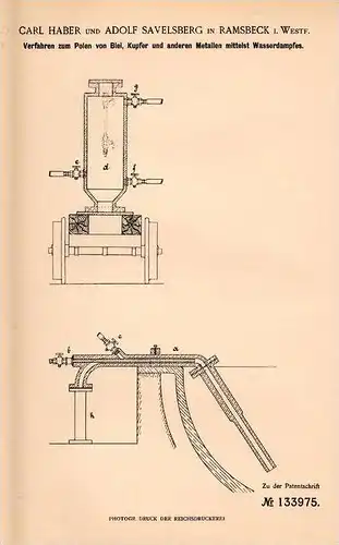 Original Patentschrift -C. Haber und A. Savelsberg in Ramsbeck i. Westf.,1901, Polen von Blei und Kupfer , Bestwig !!!