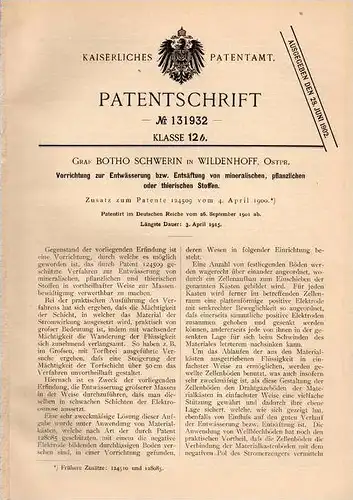 Original Patentschrift - Graf Botho Schwerin in Wildenhoff , Ostpreussen ,1901, Entwässerungsapparat , Dzikowo Ilaweckie