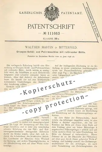 original Patent - Walther Martin , Bitterfeld , 1898 , Graupen - Schäl- u. Poliermaschine | Getreide , Landwirtschaft !!