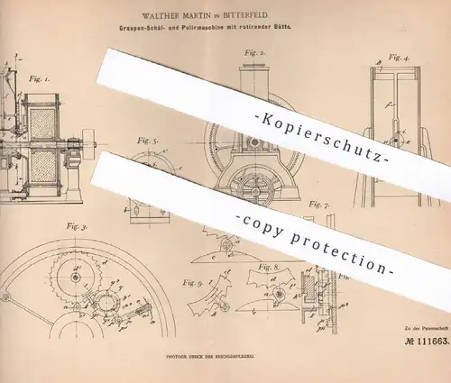 original Patent - Walther Martin , Bitterfeld , 1898 , Graupen - Schäl- u. Poliermaschine | Getreide , Landwirtschaft !!