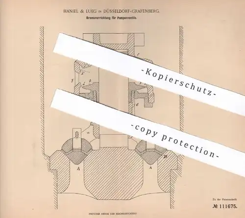 original Patent - Haniel & Lueg , Düsseldorf / Grafenberg , 1898 , Bremsvorrichtung für Pumpenventile | Bremse , Pumpe