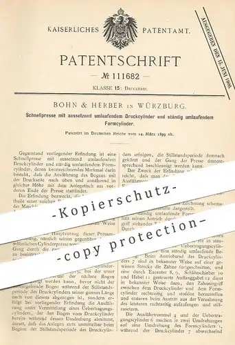 original Patent - Bohn & Herber , Würzburg , 1899 , Schnellpresse | Presse , Druckpresse , Druck , Buchdruck !!
