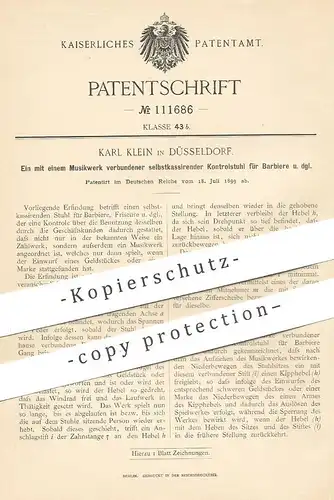 original Patent - Karl Klein , Düsseldorf , 1899 , selbst kassierender Stuhl für Friseur mit Musikwerk | Münzeinwurf !!