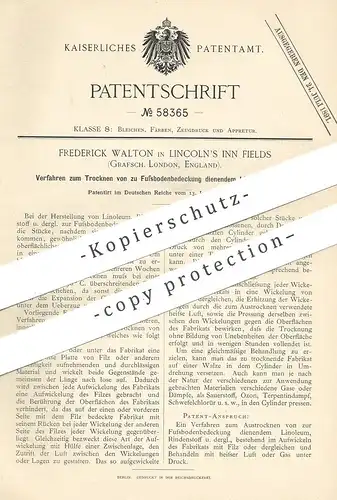 original Patent - Frederick Walton , Lincoln's Inn Fields , London , England | Trocknen von Linoleum , Fußbodenbelag !!