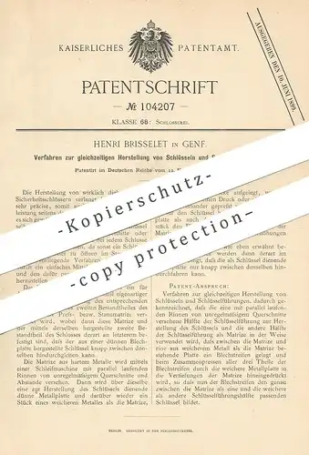 original Patent - Henri Brisselet , Genf , Schweiz  1898 , Herstellung von Schlüssel | Schloss , Schlosser , Schlosserei