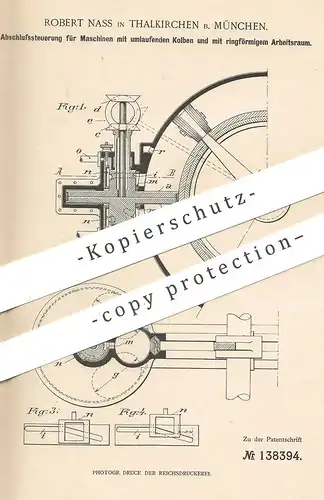 original Patent - Robert Nass , Thalkirchen , München , 1902 , Abschlusssteuerung für Maschinen | Steuerung | Motor !!