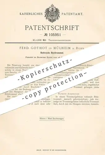 original Patent - Ferd. Gothot , Mülheim / Ruhr , 1897 , Rotierende Rösttrommel | Rösten | Kaffee !!!