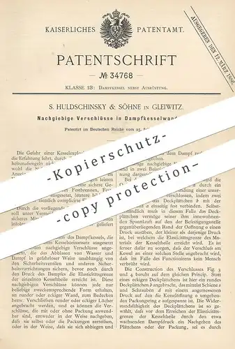 original Patent - S. Huldschinsky & Söhne , Gleiwitz 1885 , Verschluss in Dampfkesselwandung | Dampfkessel  Wasserkessel