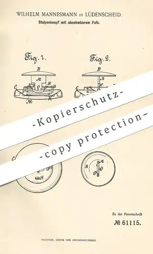 original Patent - Wilhelm Mannesmann , Lüdenscheid , 1891 | Stulpenknopf | Stulpen - Knopf | Knöpfe | Schneider !!!