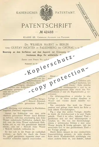 original Patent - Dr. Wilhelm Majert , Berlin | Gustav Richter , Falkenberg / Grünau , 1887 , Wasserstoffgas für Militär