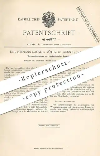 original Patent - Emil Hermann Nacke , Kötitz / Coswig , 1888 , Wassserabscheider | Dampfkessel | Wasserkessel | Kessel