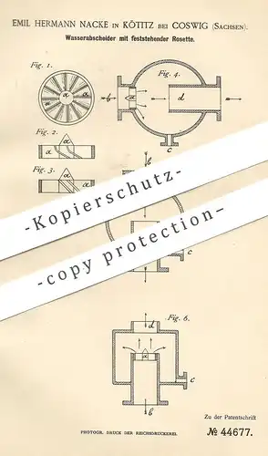 original Patent - Emil Hermann Nacke , Kötitz / Coswig , 1888 , Wassserabscheider | Dampfkessel | Wasserkessel | Kessel