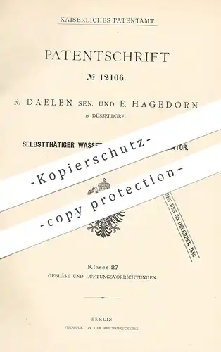 original Patent - R. Daelen , E. Hagedorn , Düsseldorf , 1880 , Wasserstrahl - Zimmerventilator | Ventilator , Gebläse