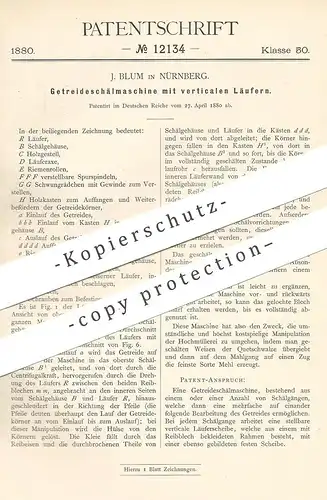 original Patent - J. Blum , Nürnberg , 1880 , Getreideschälmaschine | Getreide Schälmaschine | Mühle , Mühlen | Landwirt