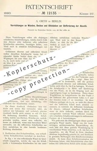 original Patent - A. Orth , Berlin , 1880 , Beförderung der Akustik | Schallwellen , Schallwirkung , Schall !!!