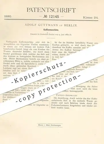 original Patent - Adolf Guttmann , Berlin , 1880 , Kaffeemaschine | Kaffee , Coffee , Tee | Café , Rösterei !!!