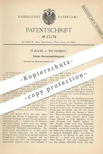 original Patent - H. Blume , Wittenberg , 1885 , Zylinder - Berieselungskühlapparat | Kühlung , Kühlanlage , Kühlraum !