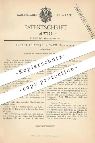 original Patent - Ernest Lelièvre , Caën , Frankreich , 1886 , Saugflasche | Flasche , Flaschen | Medizin , Arzt !!!
